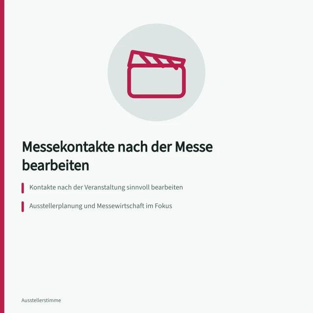 Karte zur Nachbereitung von Messekontakten und Ausstellerplanung. Messekontakte nach der Veranstaltung sinnvoll bearbeiten