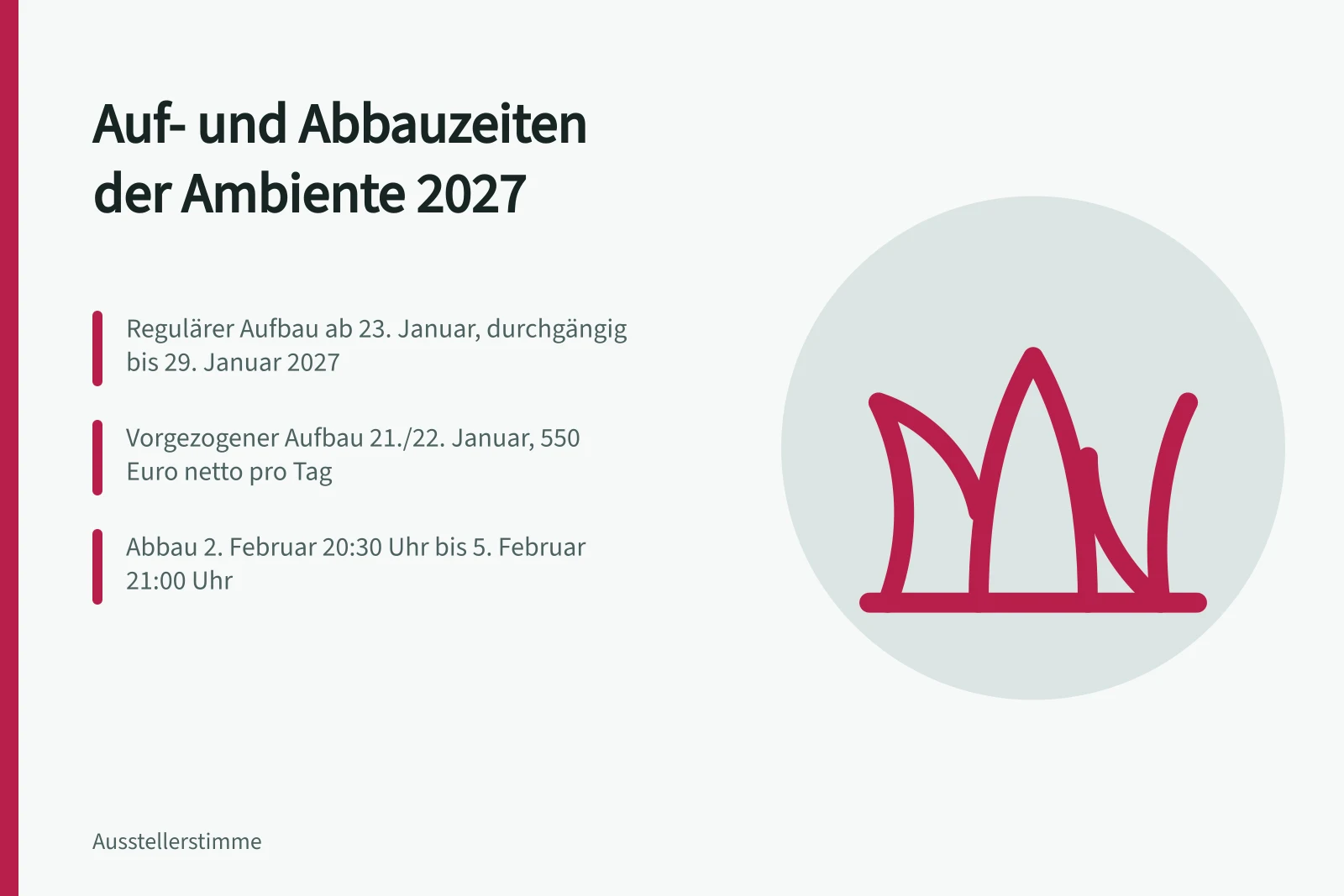 Aufbau- und Abbaufristen der Ambiente 2027 mit Terminen und Kosten
