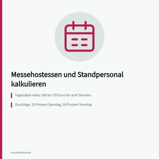 Kalkulation von Messehostessen mit Tagessätzen, Zuschlägen und Mehrwertsteuer. Wie lassen sich Messehostessen und Standpersonal kalkulieren?